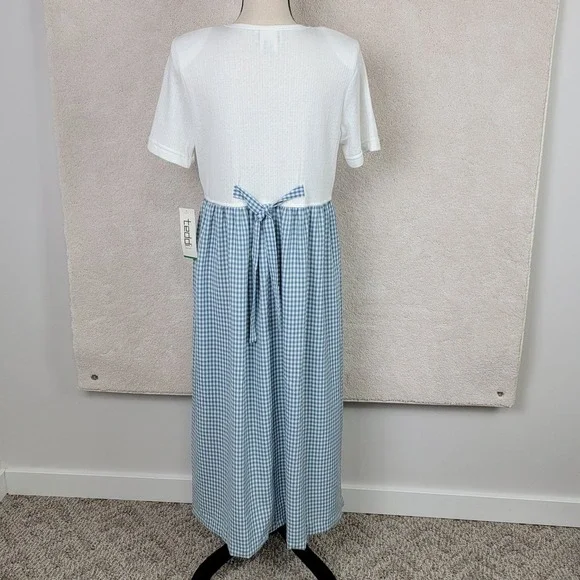 Vintage 90s Teddi NEW Women's M Petite Blue White Gingham Grannycore  Maxi Dress - Picture 2 of 16